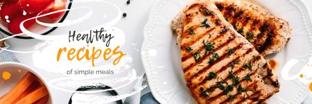 Ontwerpsjabloon van Twitter van Simple Recipes with grilled meat