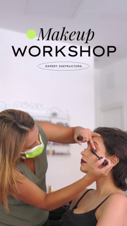 Plantilla de diseño de Anuncio de taller de maquillaje con mujer en salón Instagram Video Story 