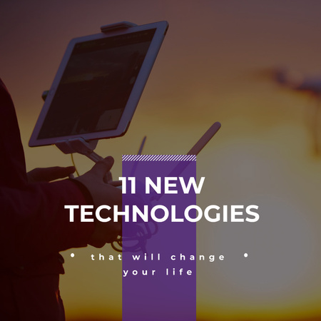 Ontwerpsjabloon van Instagram van New technologies Ad with Man holding Tablet