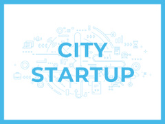 City Startup with Digital Devices Icons and Network