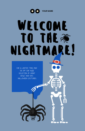 Funny Skeleton with Spider on Halloween  Flyer 5.5x8.5in Design Template