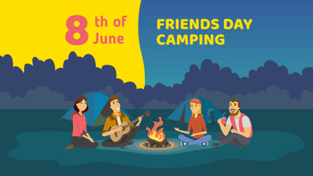 Ontwerpsjabloon van FB event cover van Friends sitting near Campfire