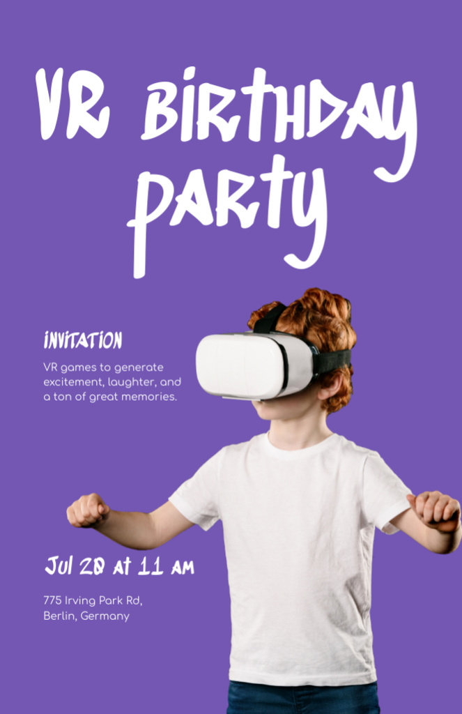 Platilla de diseño Virtual Birthday Party in VR Headset Invitation 5.5x8.5in
