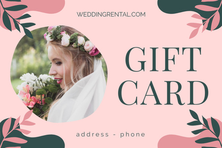 Wedding Services Offer with Woman Wearing Wreath of Flowers Gift Certificate Design Template