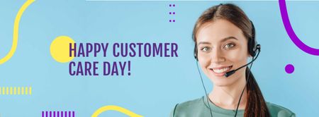Customer Care Day Announcement with Female Consultant Facebook cover Design Template