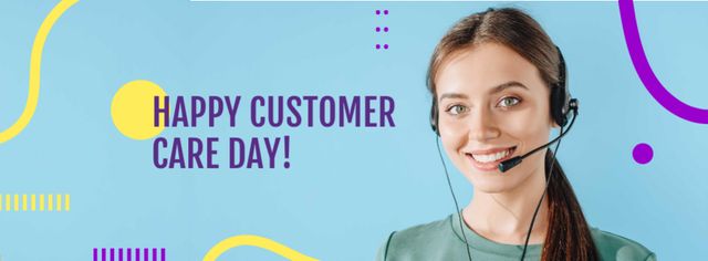 Customer Care Day Announcement with Female Consultant Facebook cover Tasarım Şablonu
