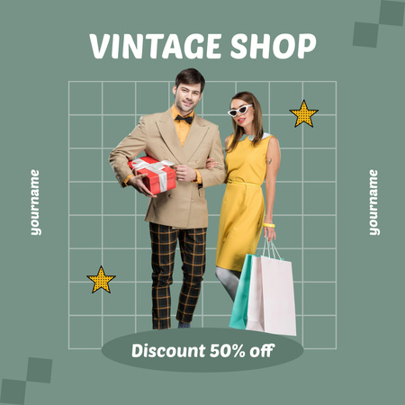 Hipsters shopping on sale Instagram AD Design Template