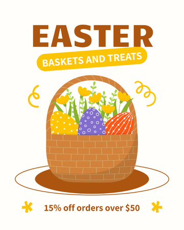 Easter Offer of Baskets and Treats with Illustration Instagram Post Vertical Design Template