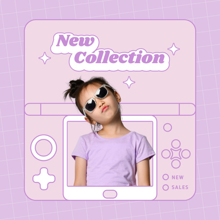 New Kids Fashion Collection Announcement with Stylish Little Girl Instagram Πρότυπο σχεδίασης