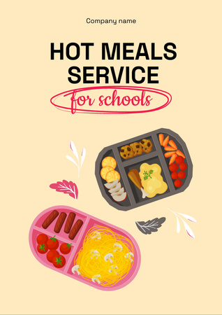 School Food Ad with Hot Dishes Flyer A4 Modelo de Design