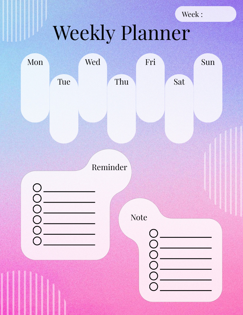 Blue and Purple Weekly Plan Notepad 8.5x11in Πρότυπο σχεδίασης