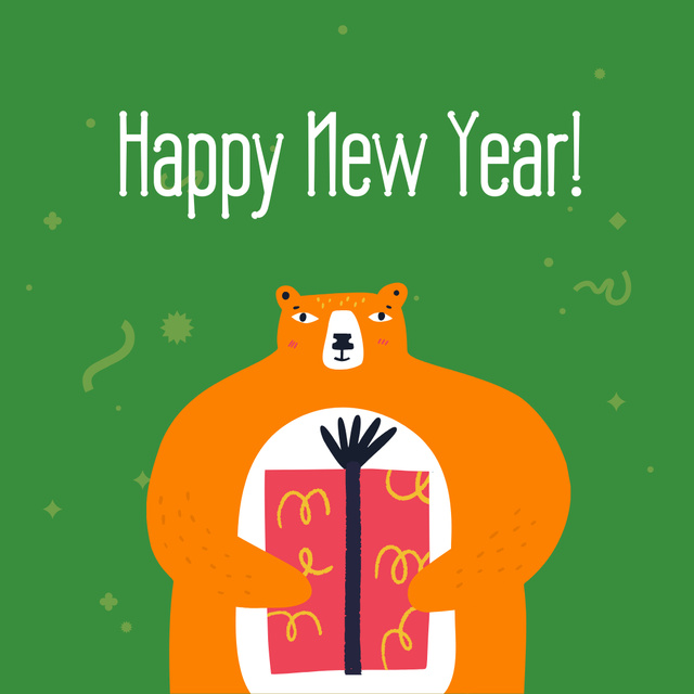 Cute New Year Greeting with Bear Instagram – шаблон для дизайна