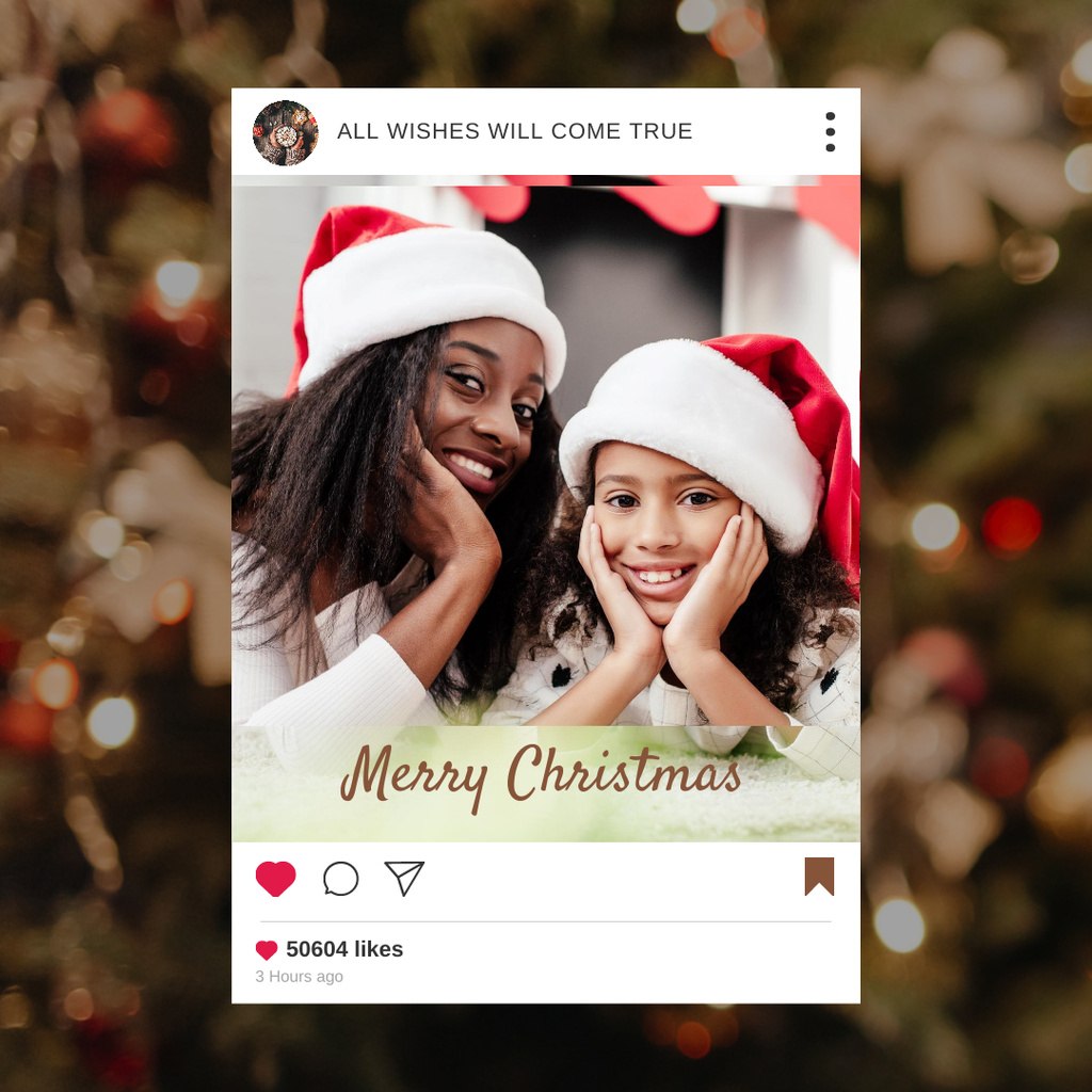 Designvorlage Christmas Greeting with Cute Black Mom and Daughter für Instagram