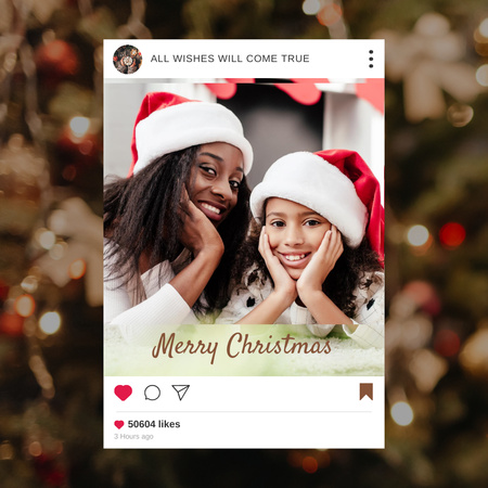 Christmas Greeting with Cute Black Mom and Daughter Instagram Design Template