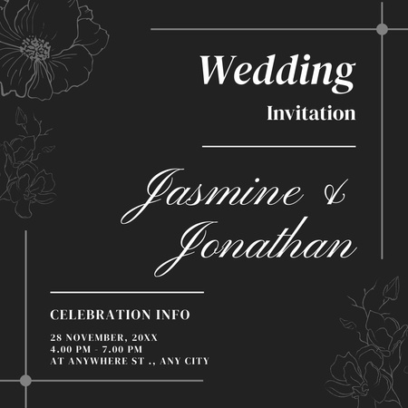 Plantilla de diseño de Invitación de boda elegante negra Instagram 