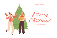 Delightful Christmas Congrats with Illustrated Couple Smiling