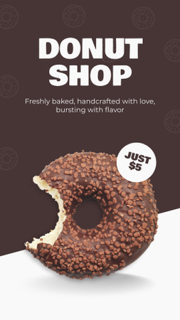 Szablon projektu Reklama sklepu z pączkami z brązowym pączkiem czekoladowym Instagram Story