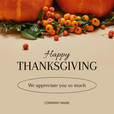 Ontwerpsjabloon van Instagram van Thanksgiving vakantiegroet met pompoenen