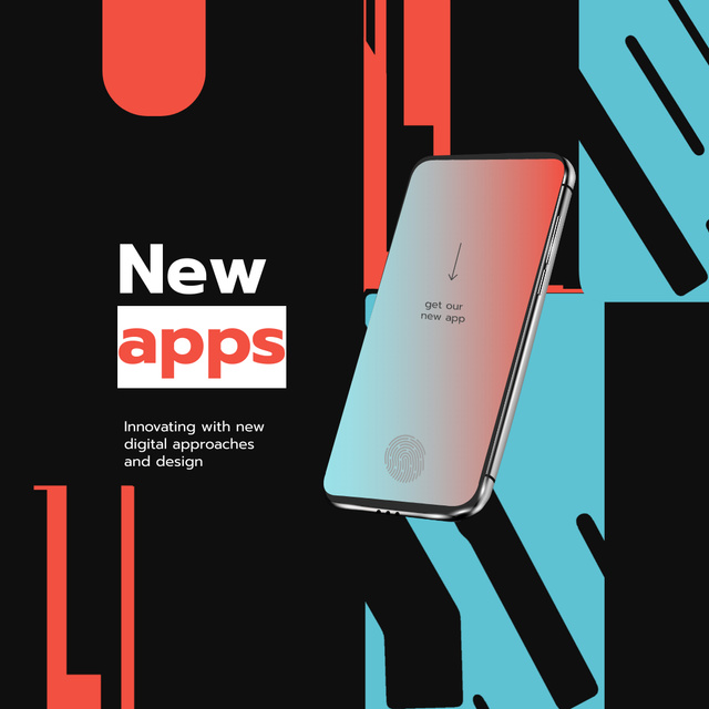 New Apps Ad with Modern Smartphone Animated Post Design Template