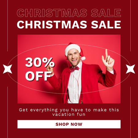Man Having Fun on Christmas Sale Red Instagram AD Design Template