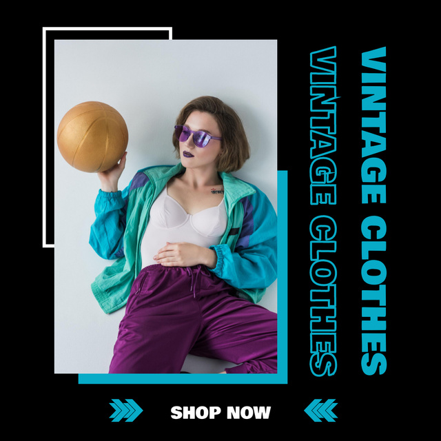 Woman in vintage clothes of 80s Instagram AD Design Template