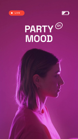 Party Mood with Young Woman in Neon Light Instagram Video Story Design Template