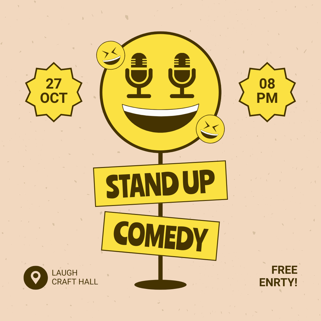 Ontwerpsjabloon van Instagram van Advertising Comedy Show with Yellow Smiley