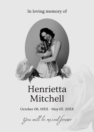 Memorial Card with Oval Frame and Flowers Flayer Design Template