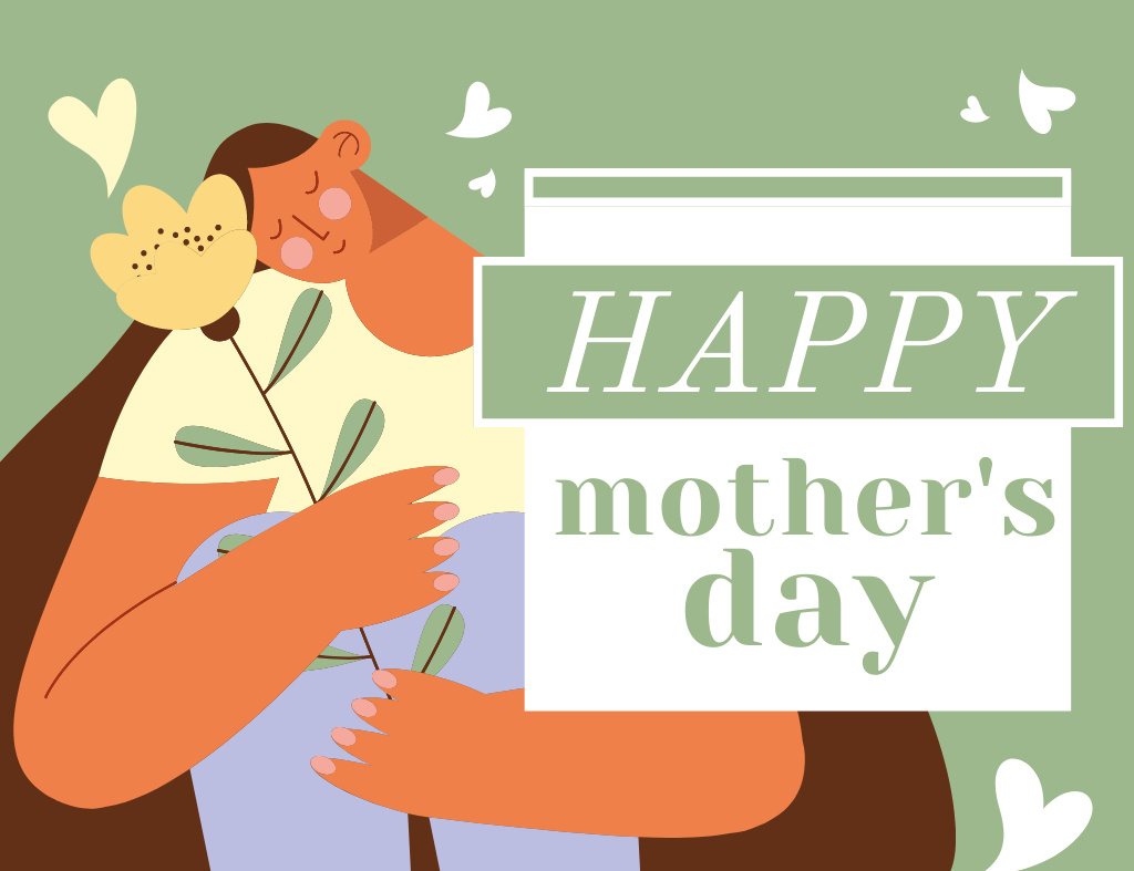 Mother's Day Illustrated Greeting on Green Thank You Card 5.5x4in Horizontal Design Template