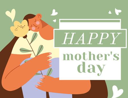 Plantilla de diseño de Saludo del día de la madre con linda chica sosteniendo flor Thank You Card 5.5x4in Horizontal 