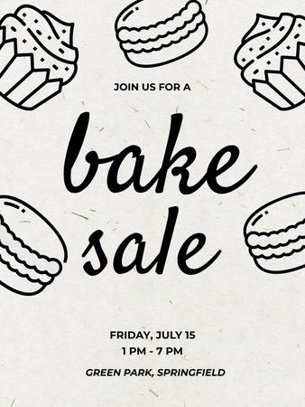 Modèle de visuel Annonce de vente de boulangerie avec illustration de cupcakes - Poster US