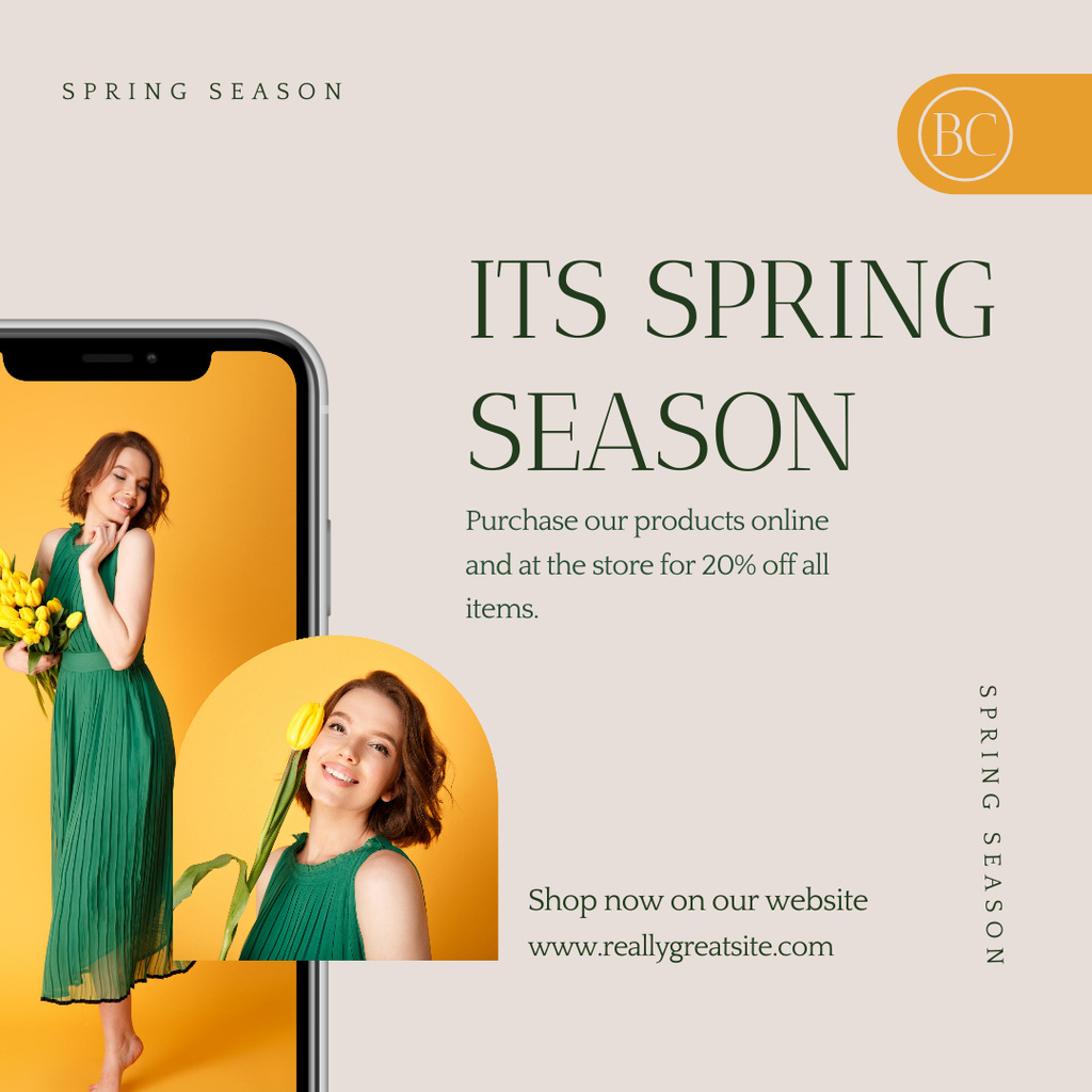 Spring Sale Announcement with Woman with Tulip Bouquet Instagram AD Design Template
