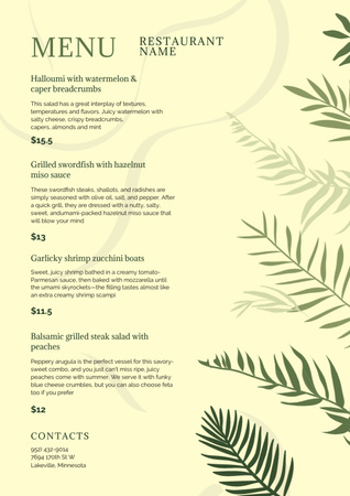 Green Restaurant Dishes Price List Menu Tasarım Şablonu
