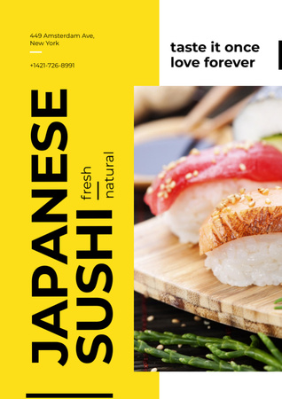 Japanese Restaurant Advertisement with Fresh Sushi Flyer A4 tervezősablon