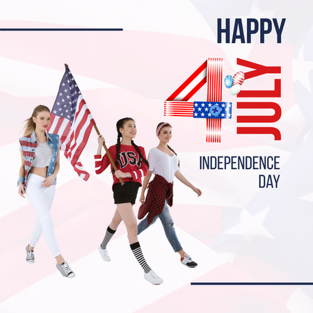 Young Women with Flag on Independence Day Instagram Design Template