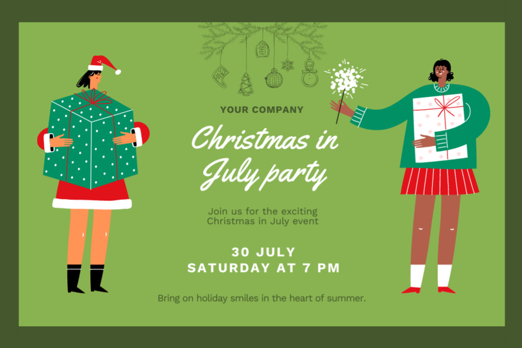 Spirited Notice of Christmas Party in July Flyer 4x6in Horizontal – шаблон для дизайна