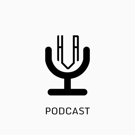 Emblem of Podcast with Black Microphone Logo Design Template