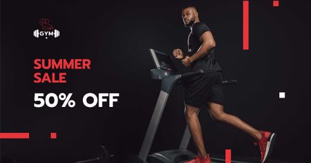Premium Workouts Offer with Man on Treadmill Facebook AD Design Template