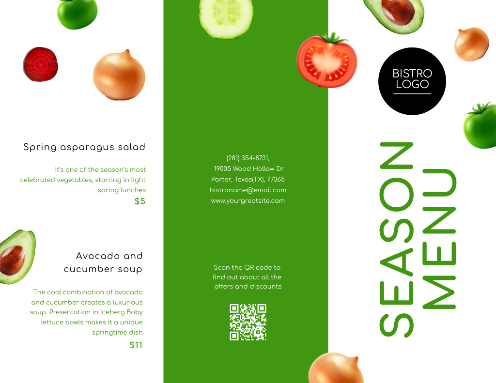 Modèle de visuel Falling Fruits And Veggies For Season Dishes List - Menu 11x8.5in Tri-Fold