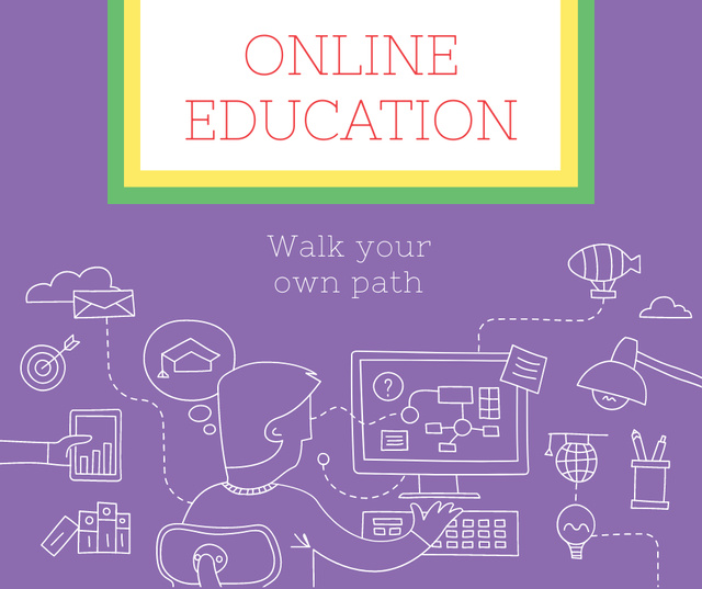 Online Education ad Man by Computer Facebook Šablona návrhu