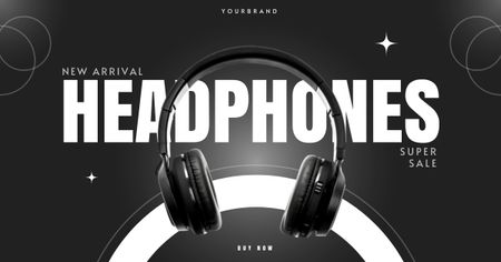Template di design Announcement of New Arrival Black Headphones Facebook AD