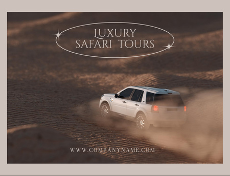 Luxury Safari Tours Offer with Car in Sand Dunes Postcard 4.2x5.5in Design Template