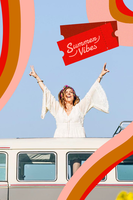Summer Inspiration with Happy Girl in Car Pinterest tervezősablon