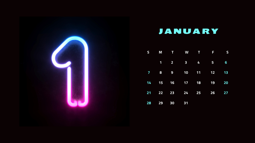 Illustration of Neon Number Calendarデザインテンプレート