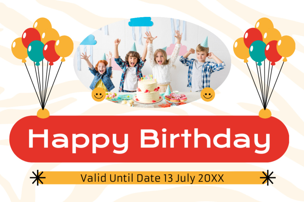 Cheerful Children Celebrating Birthday with Cake Gift Certificate – шаблон для дизайну