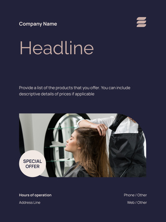 Молодая женщина пользуется услугами парикмахерской Poster US – шаблон для дизайна