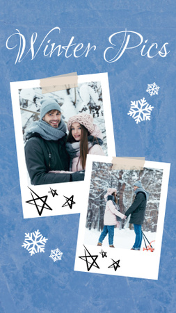 Winter Photo Collage on Blue Instagram Story Design Template