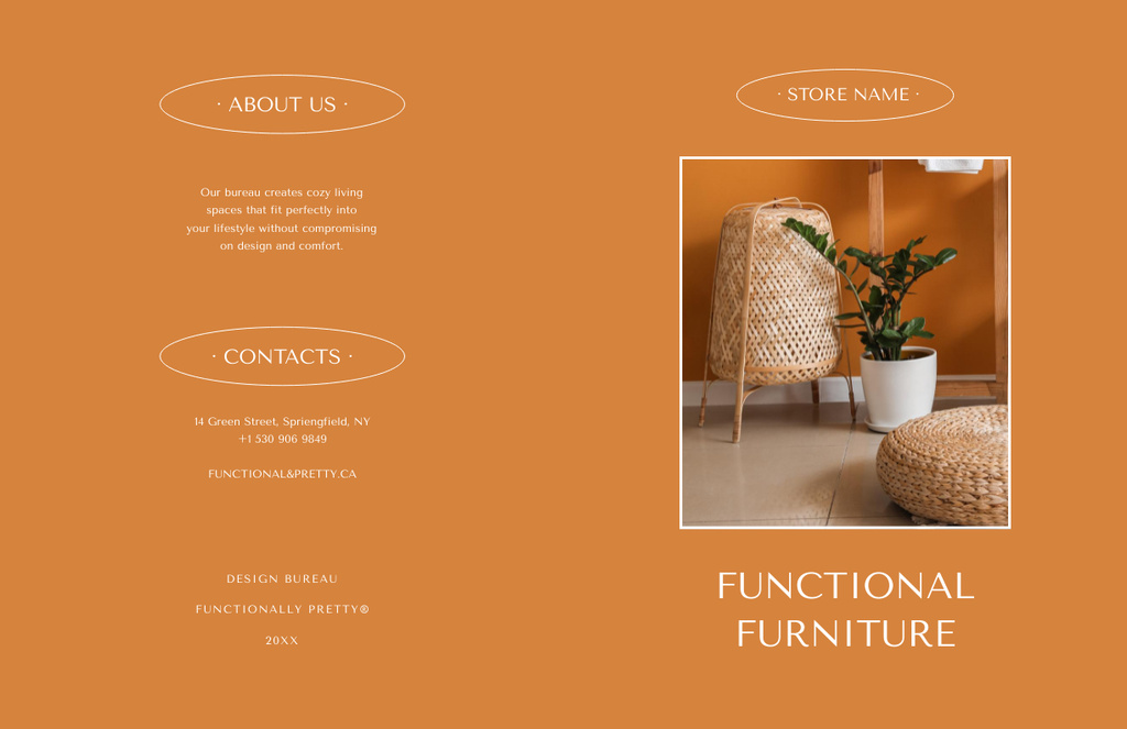 Designvorlage Stylish Home Interior Offer in Orange with Flowerpot für Brochure 11x17in Bi-fold