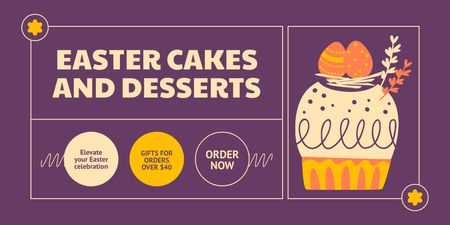 Easter Cakes and Desserts Special Offer with Cute Illustration Twitter Design Template