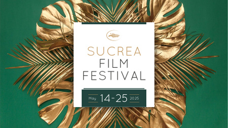 Film Festival Announcement with Golden Palm Branches FB event cover Modelo de Design